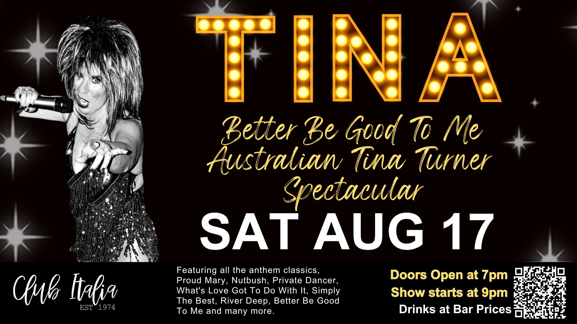 Tina Turner Australian Spectacular Saturday August 17.